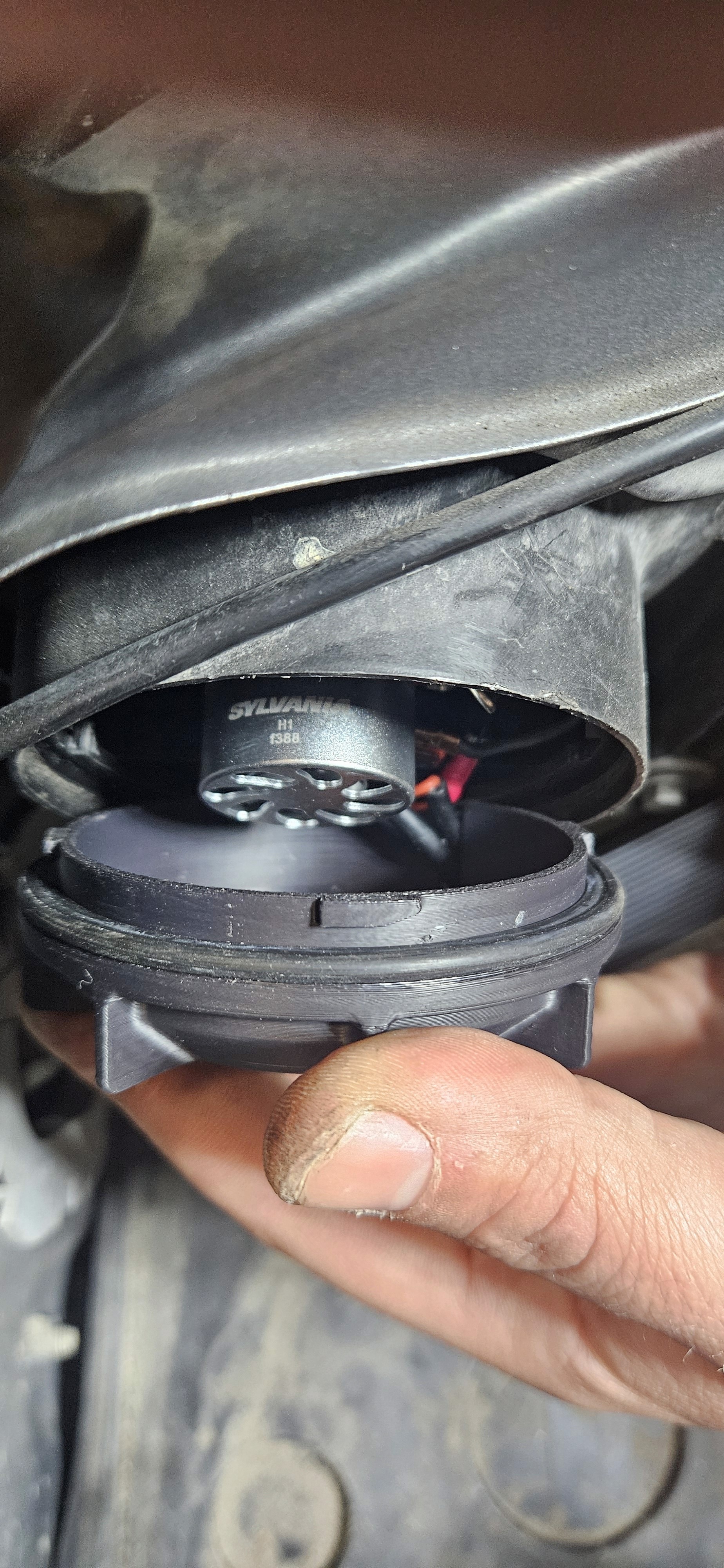 3d printed headlight cap showing led light fan
