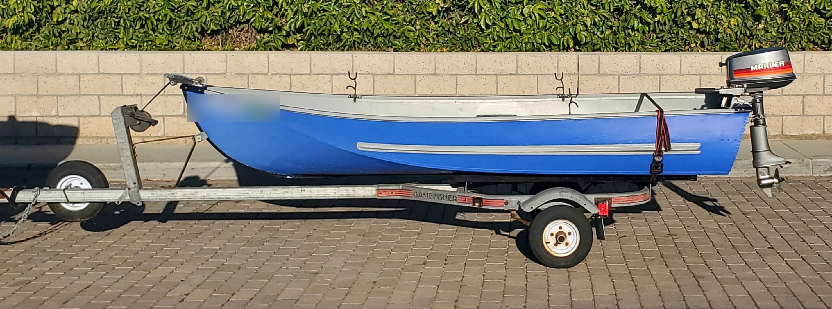 12 foot jon boat new blue and grey paint on trailer with 5hp motor
