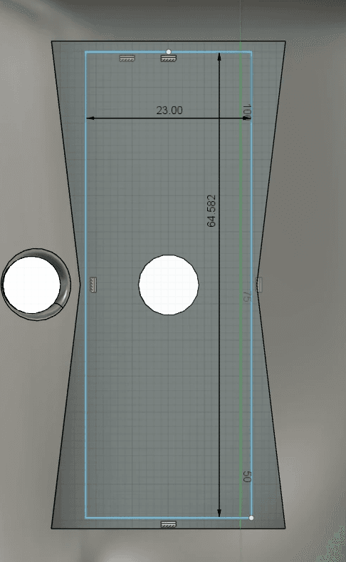 Size diagram showing the dimensions of the DIY housing space, mounting hole, and cutout for articulation